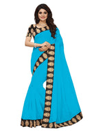 Chanderi Cotton Kalamkari  Bordered Sky Blue Saree With Kalamkari Blouse