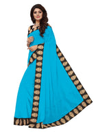 Chanderi Cotton Kalamkari  Bordered Sky Blue Saree With Kalamkari Blouse