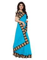 Chanderi Cotton Kalamkari  Bordered Sky Blue Saree With Kalamkari Blouse