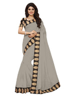 Chanderi Cotton Kalamkari  Bordered Grey Saree With Kalamkari Blouse