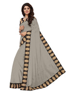 Chanderi Cotton Kalamkari  Bordered Grey Saree With Kalamkari Blouse