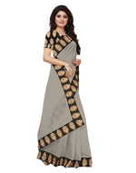 Chanderi Cotton Kalamkari  Bordered Grey Saree With Kalamkari Blouse
