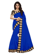 Chanderi Cotton Kalamkari  Bordered Blue Saree With Kalamkari Blouse