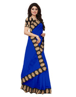 Chanderi Cotton Kalamkari  Bordered Blue Saree With Kalamkari Blouse