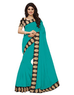 Chanderi Cotton Kalamkari  Bordered Rama Saree With Kalamkari Blouse