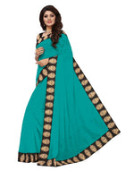 Chanderi Cotton Kalamkari  Bordered Rama Saree With Kalamkari Blouse