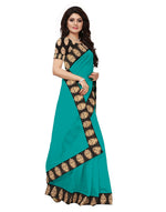 Chanderi Cotton Kalamkari  Bordered Rama Saree With Kalamkari Blouse