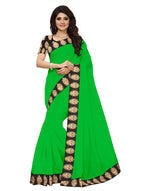 Chanderi Cotton Kalamkari  Bordered Green Saree With Kalamkari Blouse