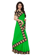 Chanderi Cotton Kalamkari  Bordered Green Saree With Kalamkari Blouse