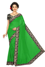 Chanderi Cotton Kalamkari  Bordered Green Saree With Kalamkari Blouse