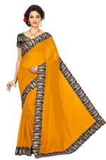 Chanderi Cotton Kalamkari  Bordered Yellow Saree With Kalamkari Blouse