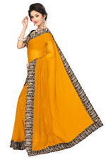 Chanderi Cotton Kalamkari  Bordered Yellow Saree With Kalamkari Blouse