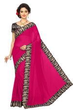 Chanderi Cotton Kalamkari  Bordered Pink Saree With Kalamkari Blouse