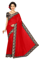 Chanderi Cotton Kalamkari  Bordered RED Saree With Kalamkari Blouse
