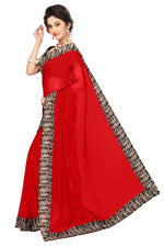 Chanderi Cotton Kalamkari  Bordered RED Saree With Kalamkari Blouse