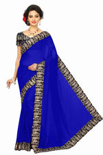 Chanderi Cotton Kalamkari  Bordered Blue Saree With Kalamkari Blouse