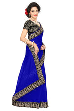Chanderi Cotton Kalamkari  Bordered Blue Saree With Kalamkari Blouse