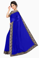 Chanderi Cotton Kalamkari  Bordered Blue Saree With Kalamkari Blouse