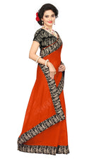 Chanderi Cotton Kalamkari  Bordered Orange Saree With Kalamkari Blouse