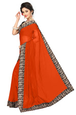 Chanderi Cotton Kalamkari  Bordered Orange Saree With Kalamkari Blouse