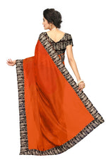Chanderi Cotton Kalamkari  Bordered Orange Saree With Kalamkari Blouse