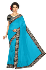 Chanderi Cotton Kalamkari  Bordered  Sky Blue Saree With Kalamkari Blouse