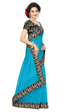 Chanderi Cotton Kalamkari  Bordered  Sky Blue Saree With Kalamkari Blouse