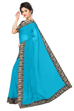 Chanderi Cotton Kalamkari  Bordered  Sky Blue Saree With Kalamkari Blouse