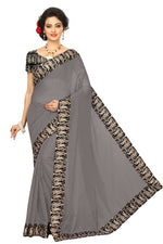 Chanderi Cotton Kalamkari  Bordered  Grey Saree With Kalamkari Blouse