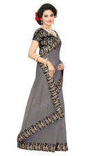 Chanderi Cotton Kalamkari  Bordered  Grey Saree With Kalamkari Blouse