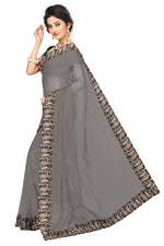 Chanderi Cotton Kalamkari  Bordered  Grey Saree With Kalamkari Blouse