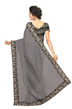 Chanderi Cotton Kalamkari  Bordered  Grey Saree With Kalamkari Blouse