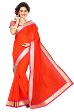 Chanderi Cotton Kalamkari  Bordered Orange Saree With Kalamkari Blouse