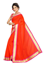 Chanderi Cotton Kalamkari  Bordered Orange Saree With Kalamkari Blouse