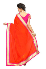 Chanderi Cotton Kalamkari  Bordered Orange Saree With Kalamkari Blouse