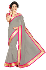 Chanderi Cotton Kalamkari  Bordered Grey Saree With Kalamkari Blouse