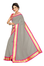 Chanderi Cotton Kalamkari  Bordered Grey Saree With Kalamkari Blouse