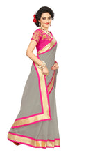 Chanderi Cotton Kalamkari  Bordered Grey Saree With Kalamkari Blouse