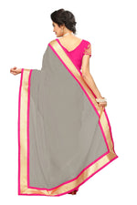 Chanderi Cotton Kalamkari  Bordered Grey Saree With Kalamkari Blouse