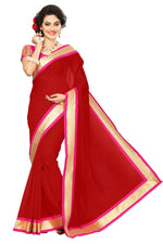 Chanderi Cotton Kalamkari  Bordered RED Saree With Kalamkari Blouse