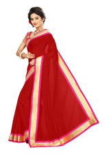 Chanderi Cotton Kalamkari  Bordered RED Saree With Kalamkari Blouse