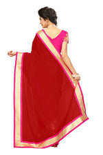 Chanderi Cotton Kalamkari  Bordered RED Saree With Kalamkari Blouse