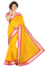Chanderi Cotton Kalamkari  Bordered Yellow Saree With Kalamkari Blouse