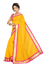 Chanderi Cotton Kalamkari  Bordered Yellow Saree With Kalamkari Blouse