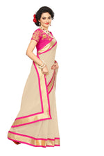Chanderi Cotton Kalamkari  Bordered White Saree With Kalamkari Blouse