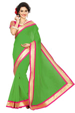 Chanderi Cotton Kalamkari  Bordered Green Saree With Kalamkari Blouse