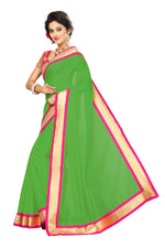 Chanderi Cotton Kalamkari  Bordered Green Saree With Kalamkari Blouse
