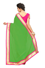 Chanderi Cotton Kalamkari  Bordered Green Saree With Kalamkari Blouse