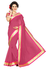 Chanderi Cotton Kalamkari  Bordered Pink Saree With Kalamkari Blouse