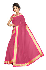 Chanderi Cotton Kalamkari  Bordered Pink Saree With Kalamkari Blouse